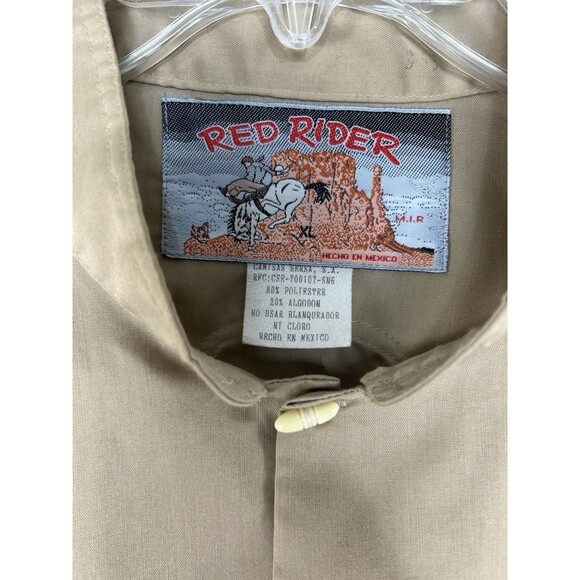 Vintage Red Rider Western Shirt Size XL Retro Rodeo Cowboy Long Sleeve Tan - Picture 9 of 9